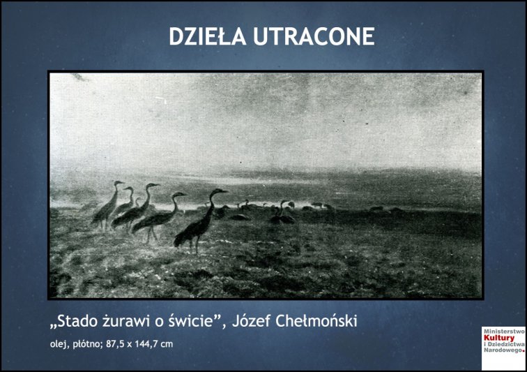 Obraz - Stado żurawi o świcie,
 Józef Chełmoński; olej,
 płótno; 87,5 x 144,7 cm