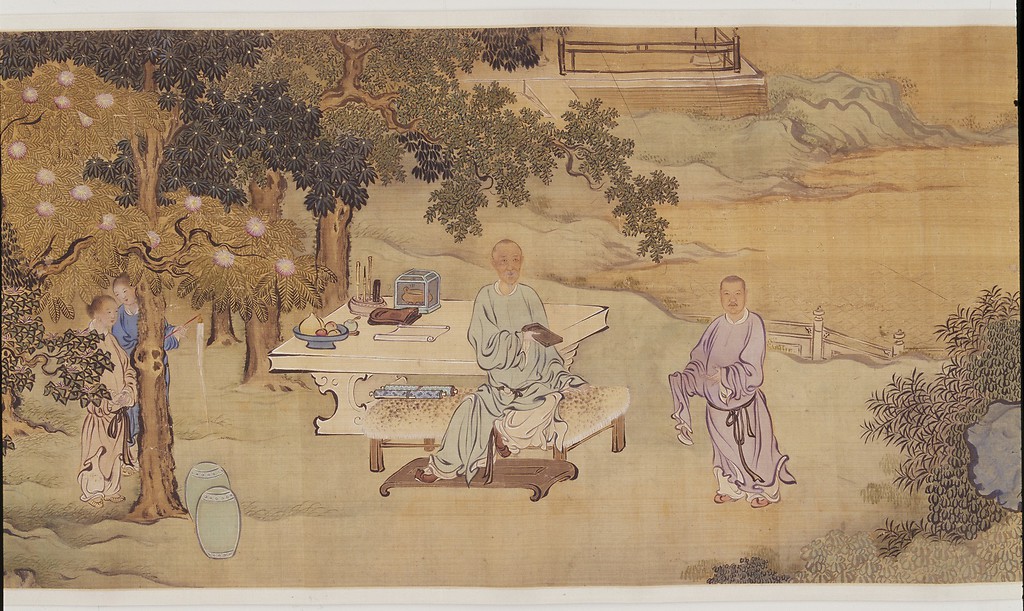Yu Zhiding (1647–1716),
 Wręczenie kamienia do rozcierania tuszu przy Zachodnim Stawie/mat. MNW/